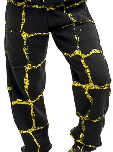 FIRE Yellow and Black Cotton and Hand Dyed Adire Sweatpants - Nigerian-made