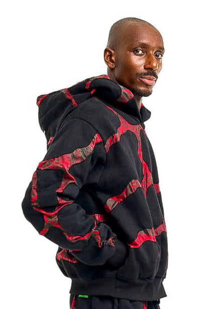 Red and Black FIRE Cotton Hand Dyed Hoodie - Nigerian-made