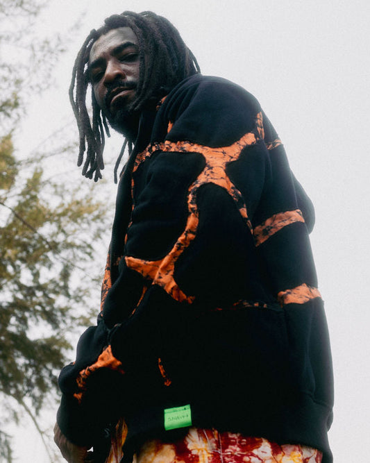 FIRE Orange and Black hand-dyed Adire cotton hoodie