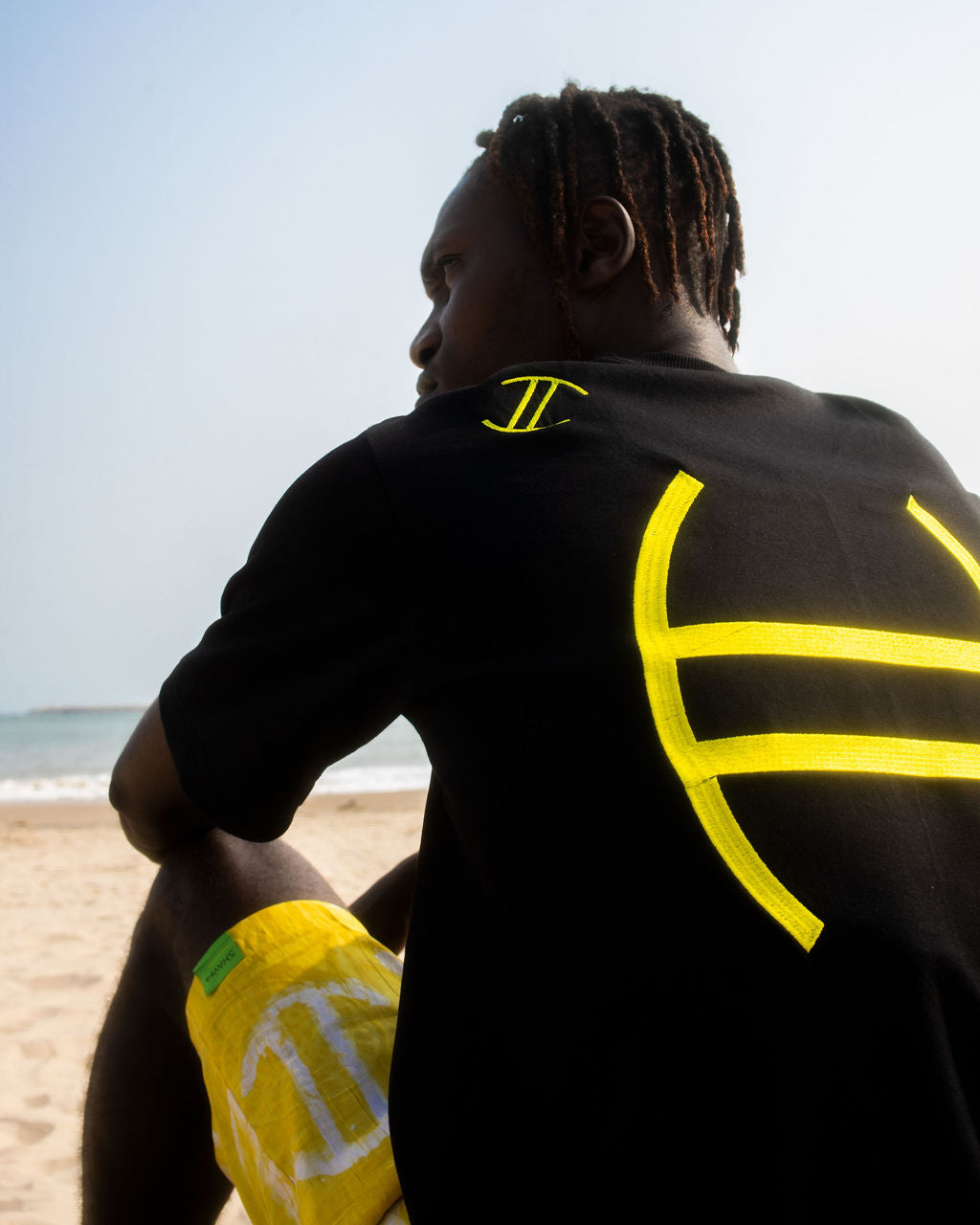 FIRE Yellow Embroidered Black Cotton Uni-Tee Shirt