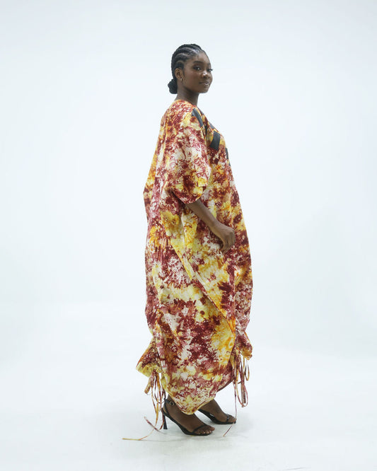 FIRE Boubou - Fiery Adire & Black Leather Swatch Adjustable Boubou dress