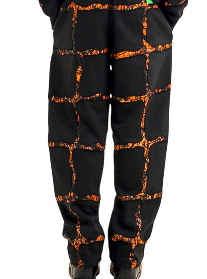 FIRE Orange and Black Cotton and Hand Dyed Adire Sweatpants - Nigerian-made