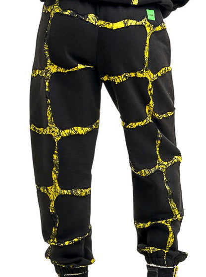 FIRE Yellow and Black Cotton and Hand Dyed Adire Sweatpants - Nigerian-made