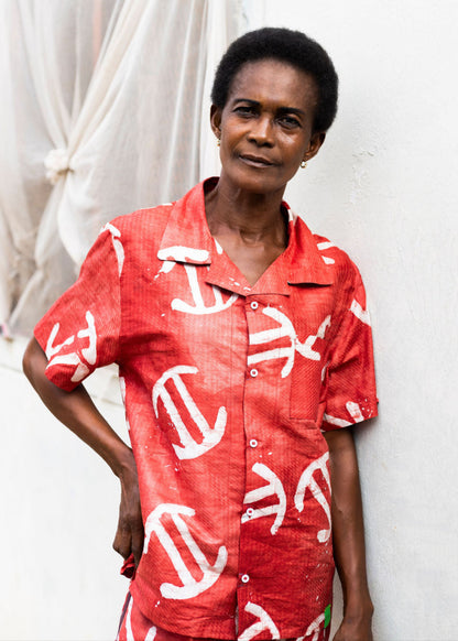 Batik Red Shirt -Nigerian Handmade Unisex Casual Wear | SHAYOFiXE Collection