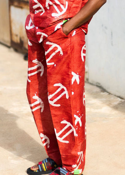 Batik Red Pants -Nigerian Handmade Unisex Casual Wear | SHAYOFiXE Collection