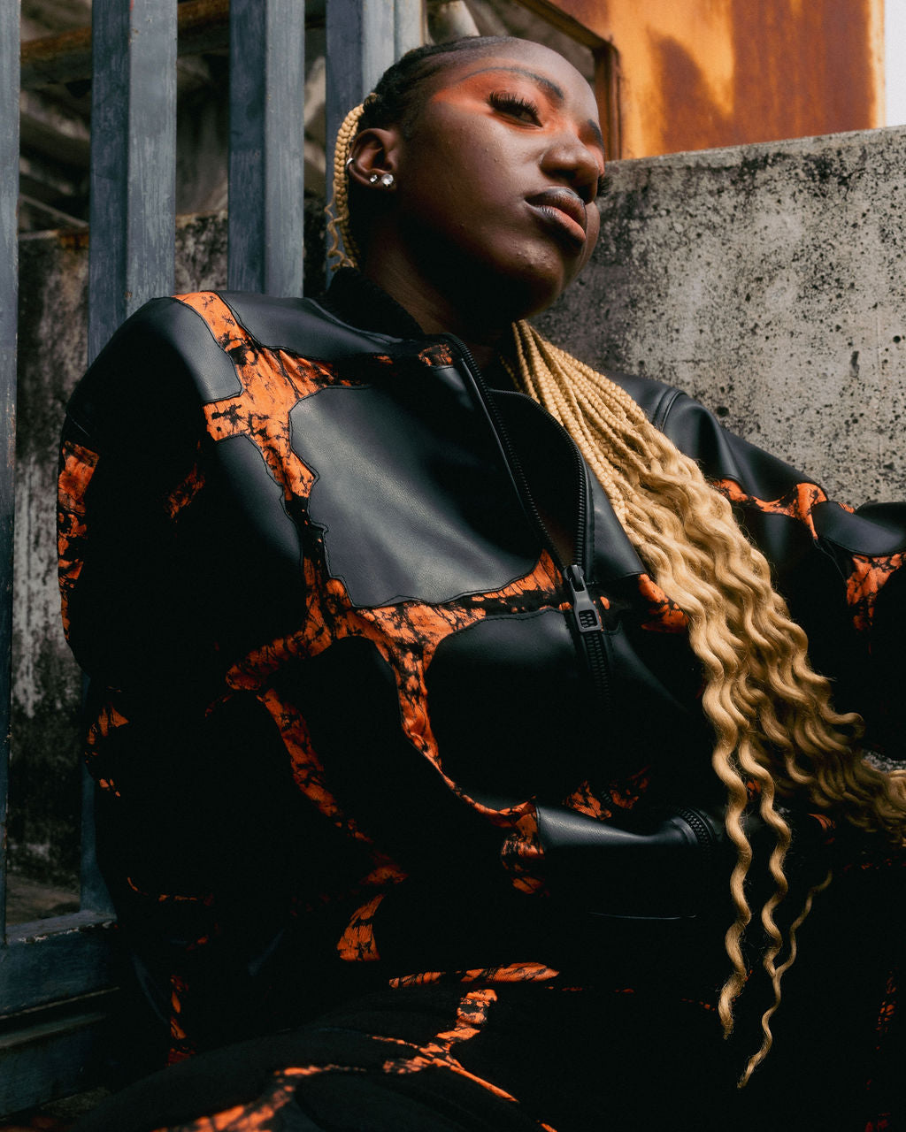 Burning Love Jacket | Leather and Adire