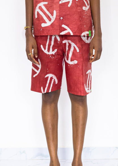 Batik Red Shorts -Nigerian Handmade Unisex Casual Wear | SHAYOFiXE Collection