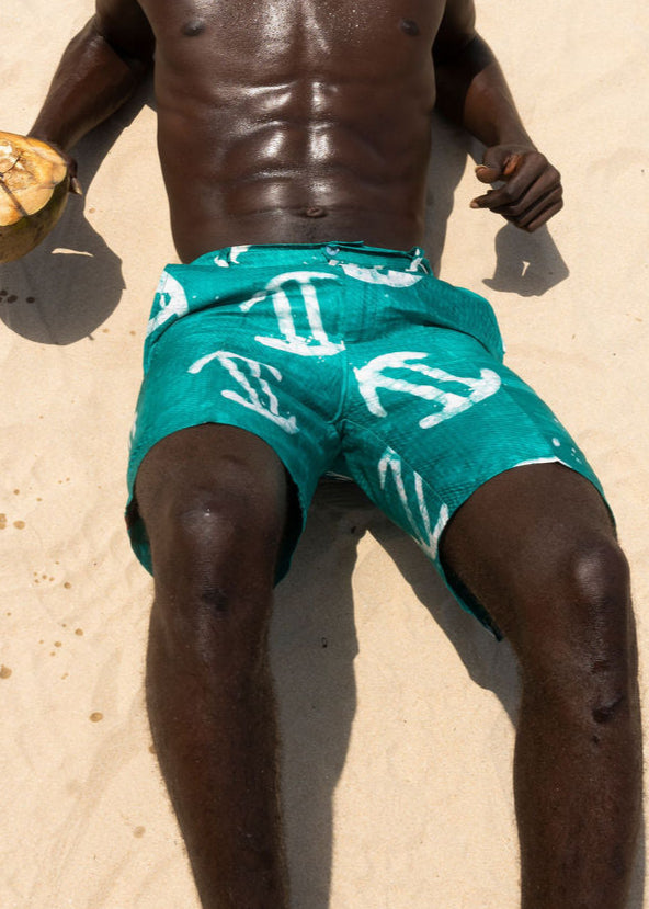 Batik Green Shorts -Nigerian Handmade Unisex Casual Wear | SHAYOFiXE Collection