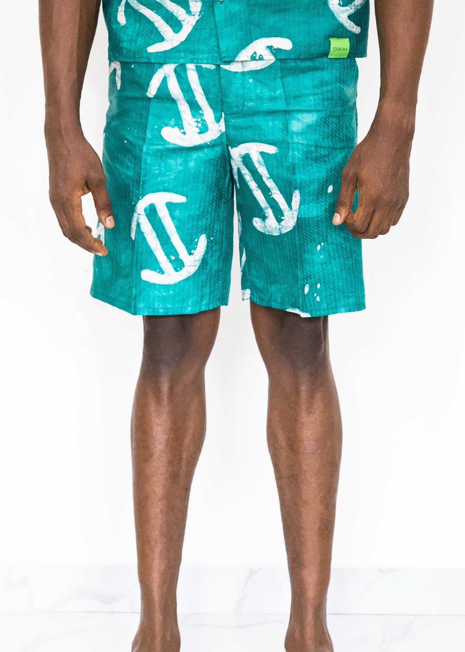 Batik Green Shorts -Nigerian Handmade Unisex Casual Wear | SHAYOFiXE Collection