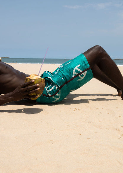 Batik Green Shorts -Nigerian Handmade Unisex Casual Wear | SHAYOFiXE Collection