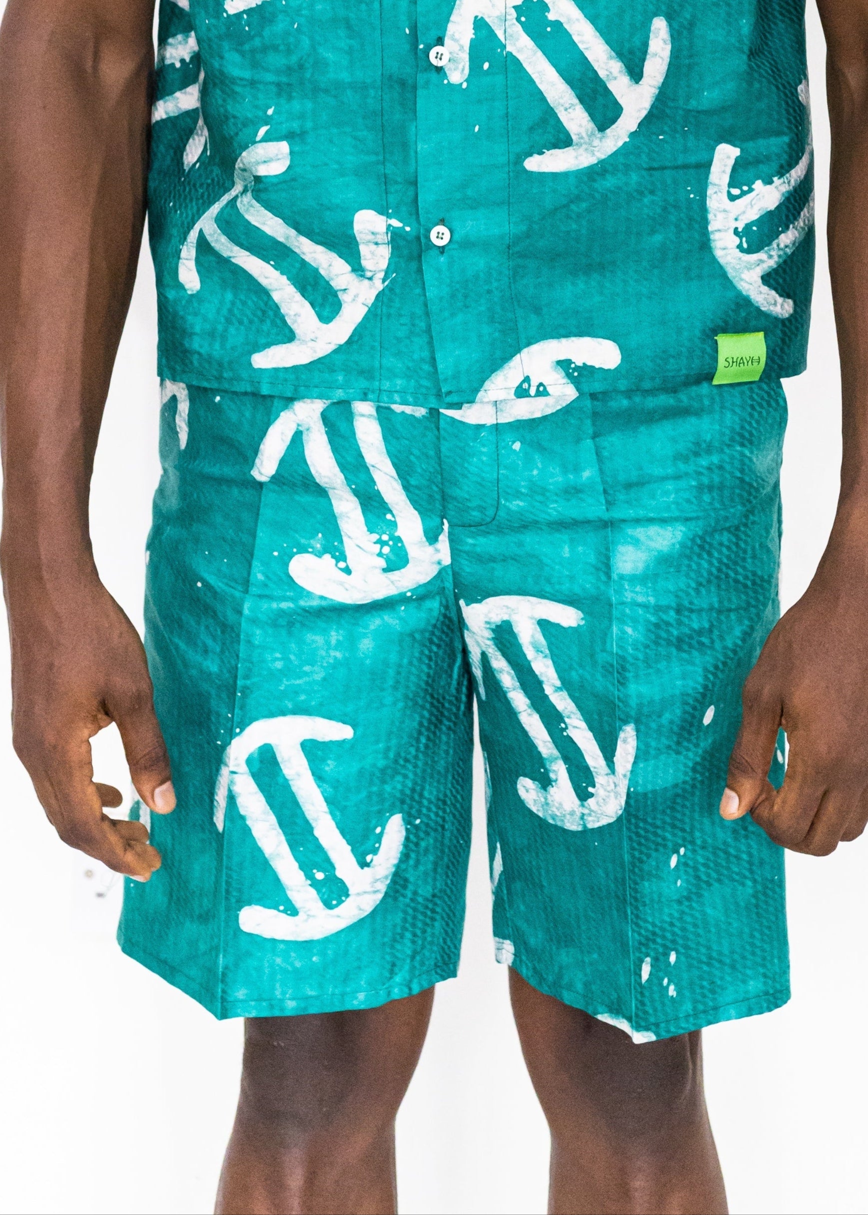 Batik Green Shorts -Nigerian Handmade Unisex Casual Wear | SHAYOFiXE Collection